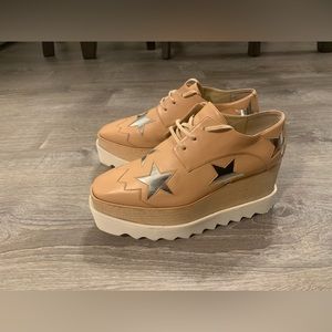 Stella McCartney Beige Faux Leather Elyse Star Platform Lace Up Derby